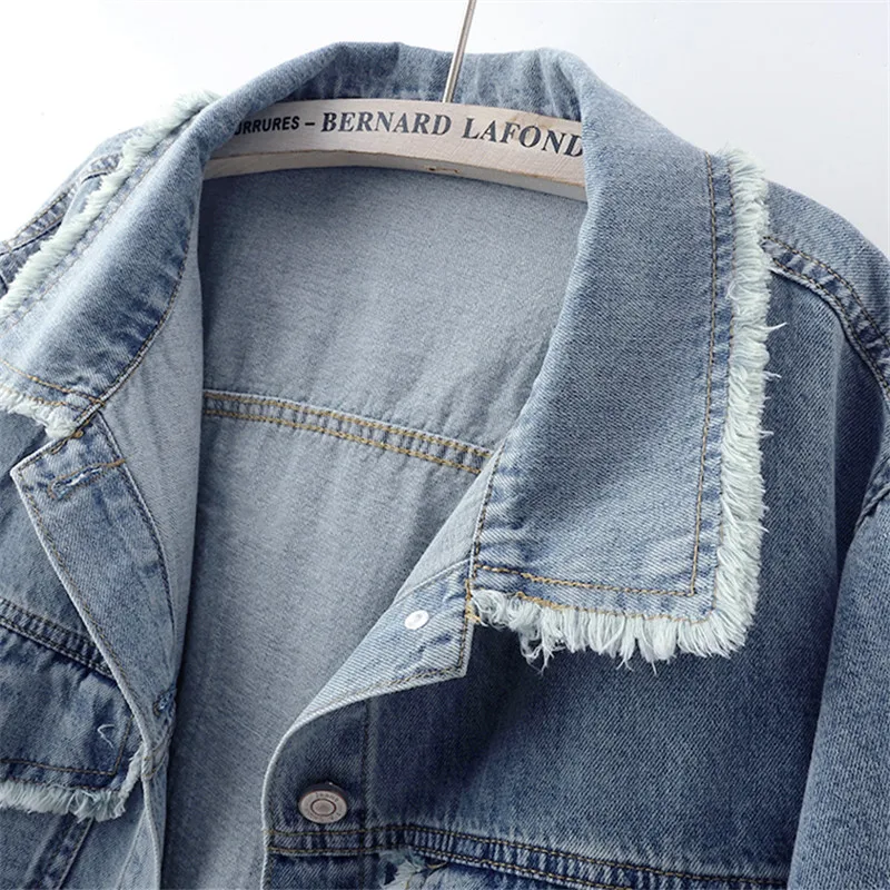 Zomer Vintage Lichtblauw Kort Denim Jasje Verzwakte Bramen Grote Zak Revers Korte Mouw Single-Breasted Jeans Jas Vrouwelijke Jas