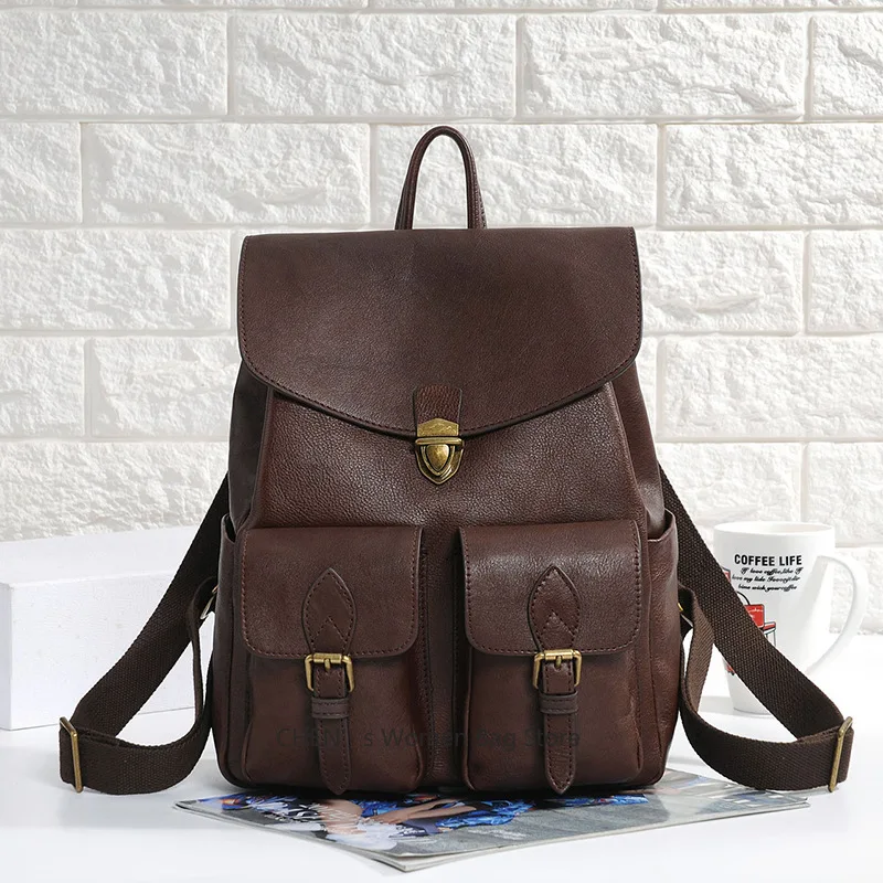 

2025 Anti-theft Backpack For Women & Girls Genuine Leather Vintage School Bag High Quality Luxury Backpack For Teenagers