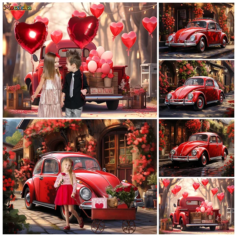 

Mocsicka Valentine's Day Photography Decor Background Red Car Balloon Wedding Party Couple Portrait Happy Birthday Studio