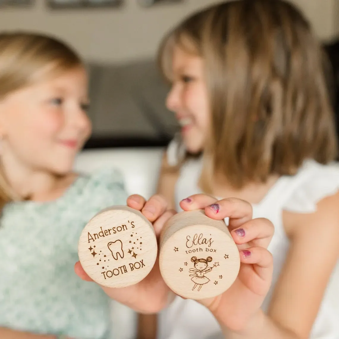 Personalisierte Zahnfee-Andenkenbox mit Namen und Linie, Kunstfee-Design, Kinder-Zahnaufbewahrung, Schlafzimmer-Dekoration, Baby-Geburtstagsgeschenk
