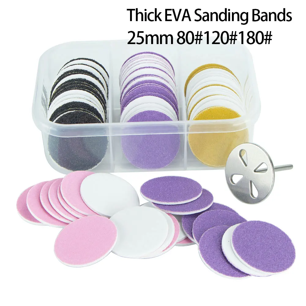 61枚入り/箱 EVA厚手交換用サンドペーパーディスク 25mm サンドペーパー 金属シャフト付きセット 角質除去ツール