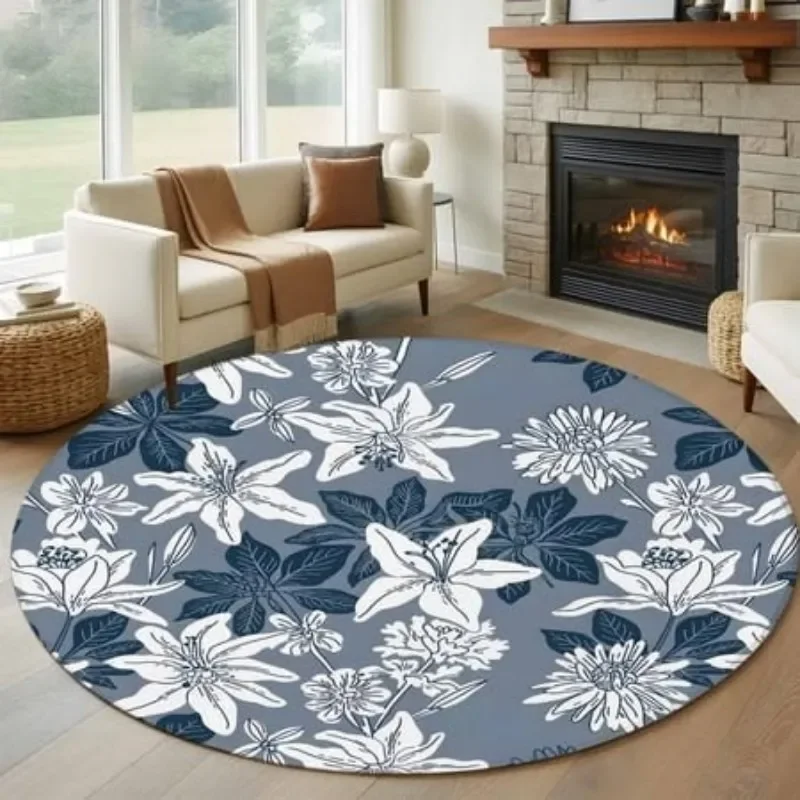 Round Rug Abstract Sunset Flower Area Rugs Living Room Textured Oil Painting Carpet Vintage Decor Floor Mat Desk Chair Mats