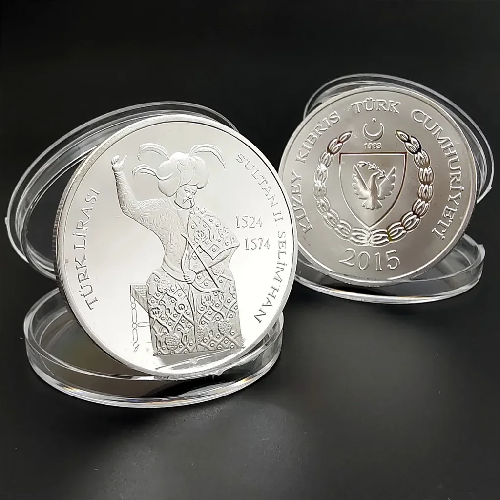 Portachiavi con moneta commemorativa placcata in argento, monete della sfida reale, regalo souvenir del re della Turchia, alta qualità
