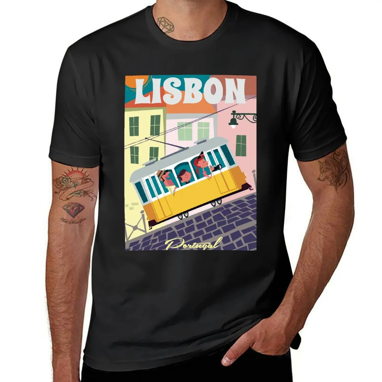 Lisbon poster T-Shirt hippie clothes anime clothes cute tops quick-drying Men's cotton t-shirt