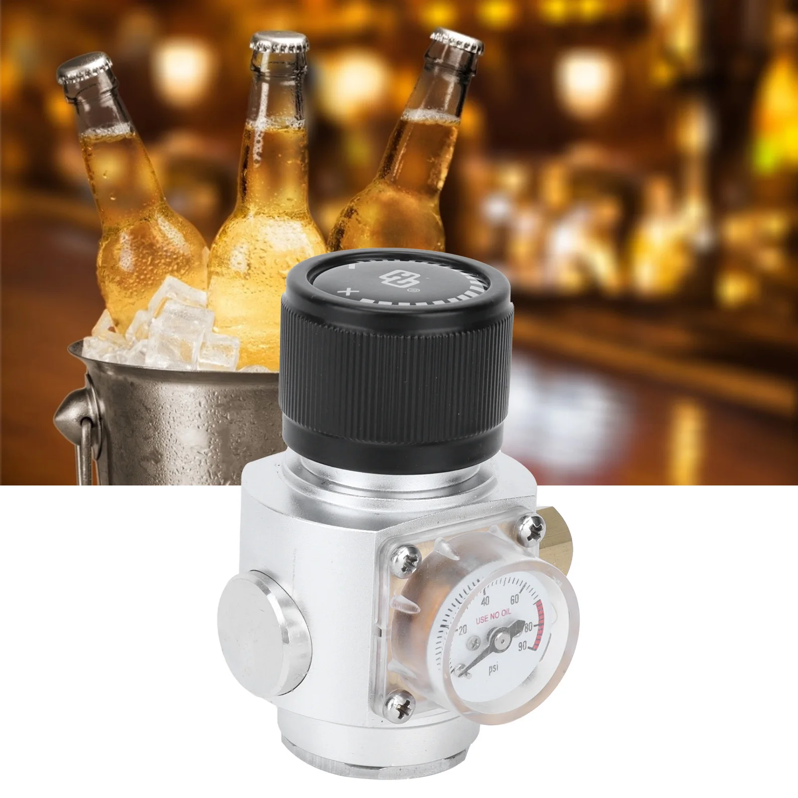 Brewing Accessory 0-90PSI CO2 Regulator 3/8in Stainless Steel Soda Water Pressure Reducing Valve for Homebrew Pressure Regulator