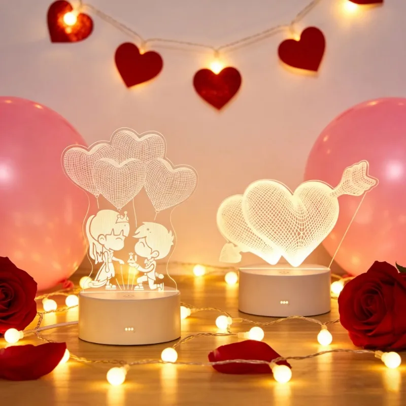 Wedding Decoration Romantic Love 3D Acrylic LED Lamp for Home Children's Night Light Birthday Party Gifts Christmas Bedside Lamp