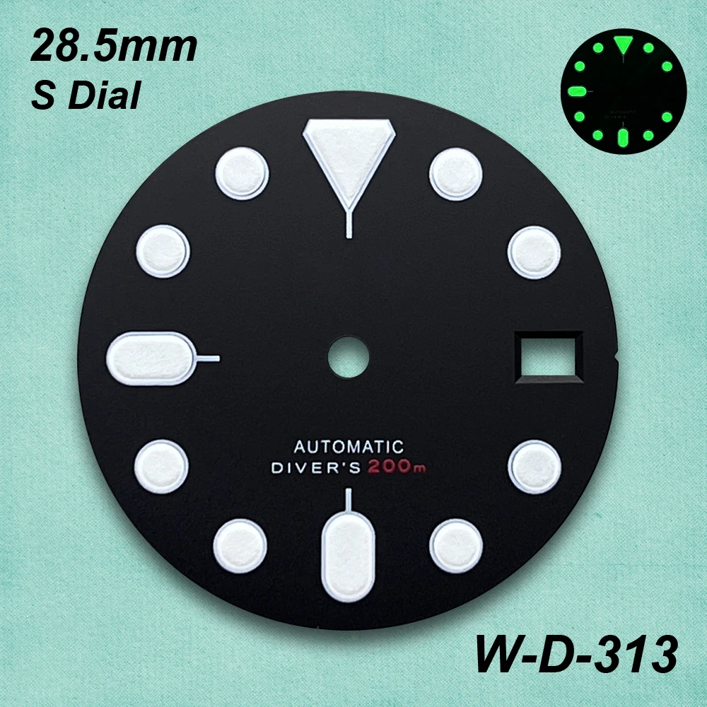 28.5mm SKX007 S Dial Fit NH35/NH36/4R36 Movement Green Luminous Matte/Sunray Dial Watch Modification Accessories