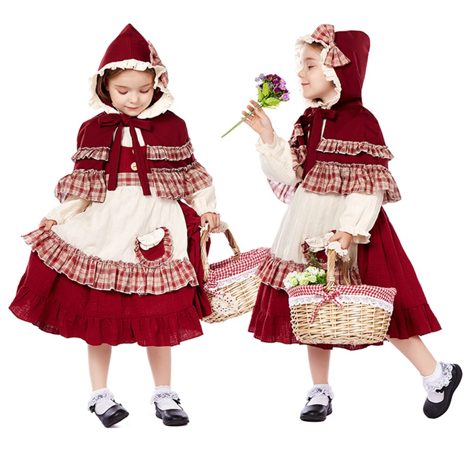 Kid Lolita Dress Girl Little Red Cosplay Riding Hood Performance Children\'s Day Costume Halloween Christmas Makeup Party Clothes