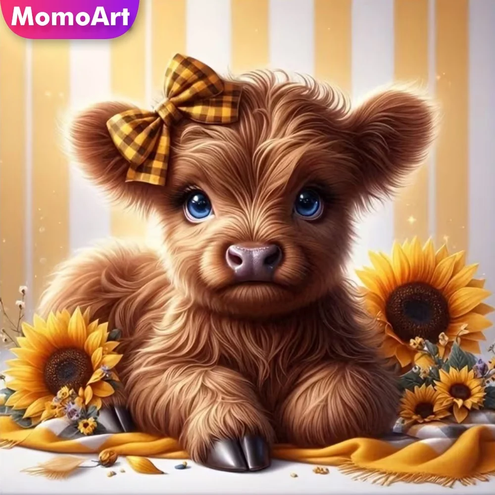 Momoart Diamant-Stickerei Rinder-Malerei Tier-Diamantmosaik Sonnenblumen-Bastelset Muster für Erwachsene Anfänger DIY Kindergeschenk