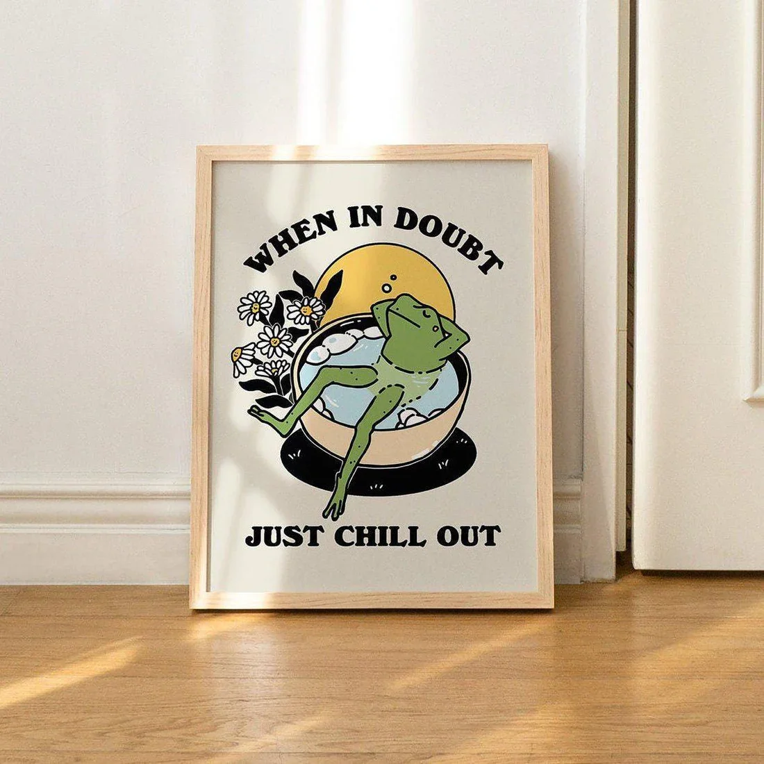 Retro Frog Wall Prints - Unique Poster with Positive Self Care Mushroom Illustration Retro Quote Design for Home Decor