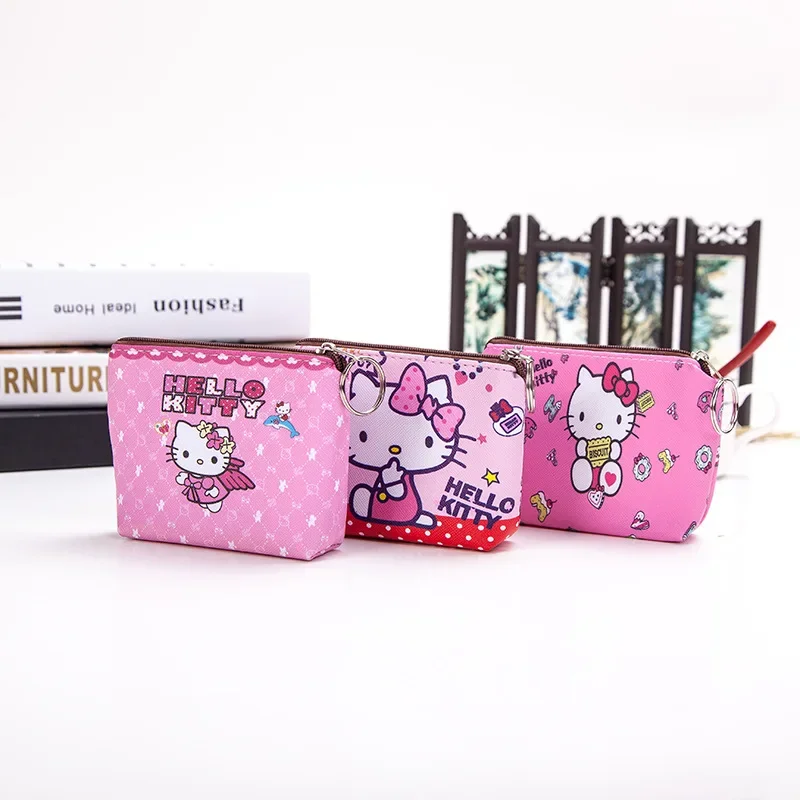 Hello Kitty-Porte-monnaie imprimé dessin animé en PU, mini porte-monnaie, sac de rangement, porte-clés, Sanurgente Kuromi, Kawaii, mélodie, mignon, poudres