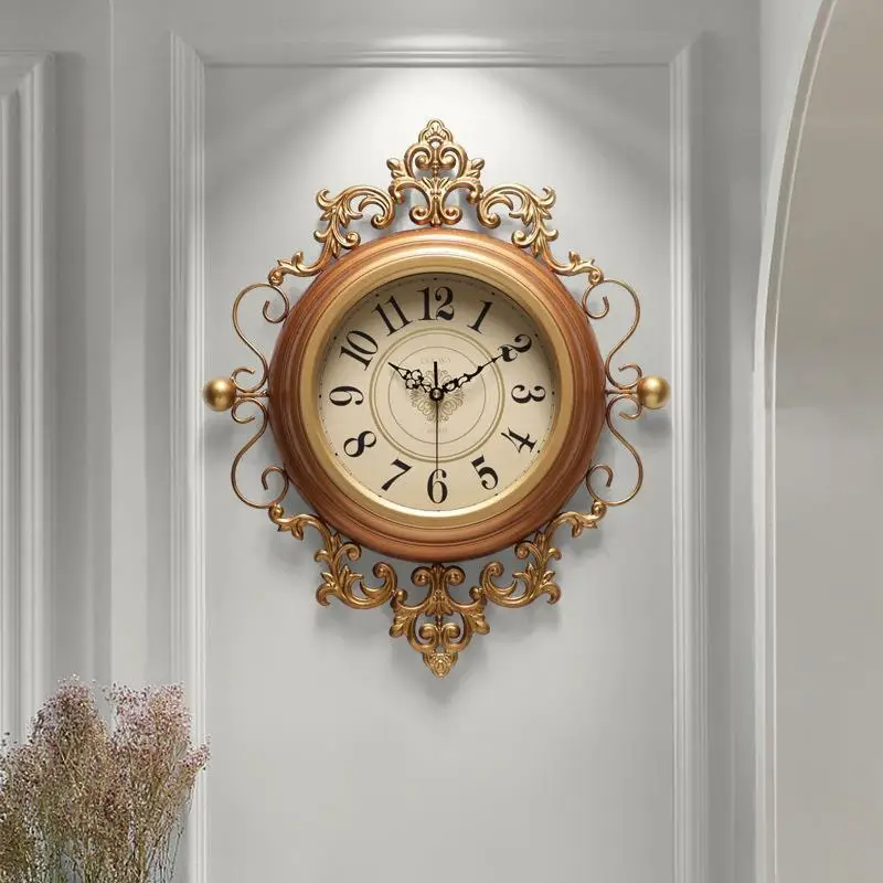 

Retro Art Wall Clock American Living Room Clock Creative Hanging Timepiece Home Silent Fashion Clock European Style Wall Decor