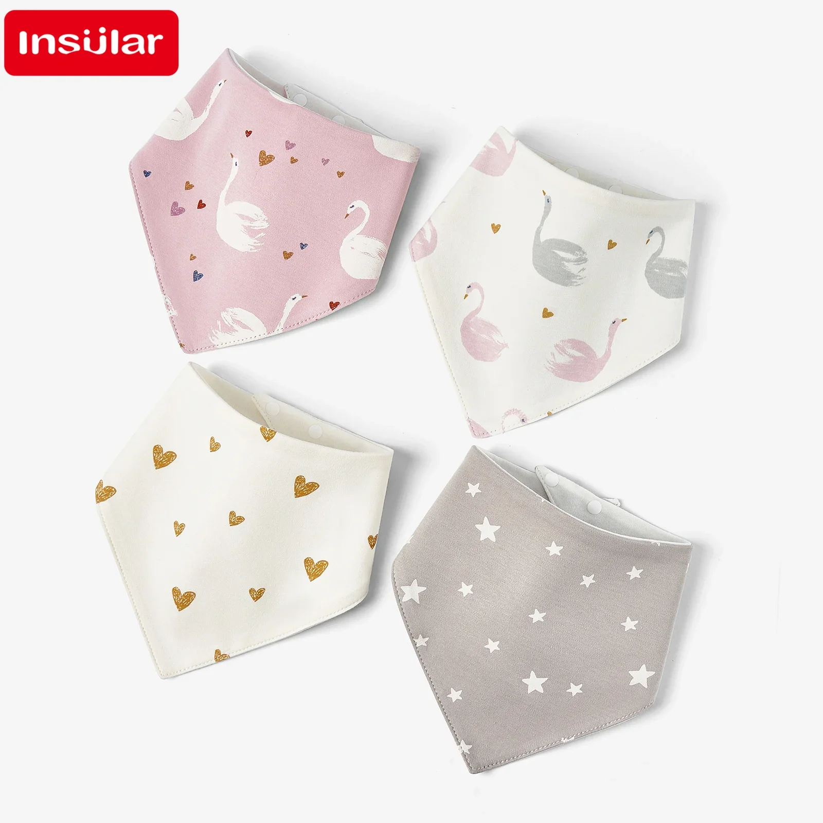 INSULAR Infant Saliva Towels Triangle Type Baby Bibs Waterproof Kids Burp Cloth Skin-friendly Cotton Spit Milk Towel 4 Pcs/set