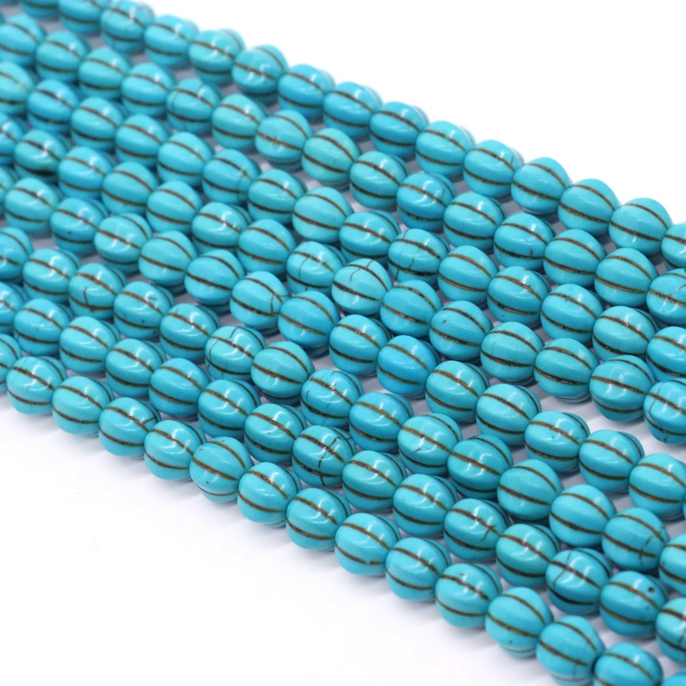 

8mm Blue Turquoise Pumpkin Gemstone Shape Loose Beads For Jewelry Making Necklace Bracelet Halloween Accessories Gift Wholesale