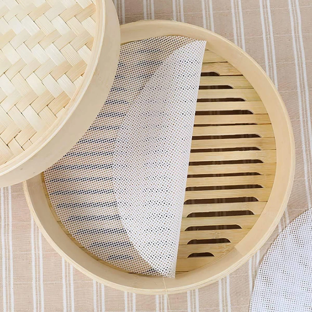 10Pcs Non-stick Silicone Steamer Mesh Mat Reusable Bamboo Steamer Liner Pad Round Silicone Steamer Liners Baking Accessories