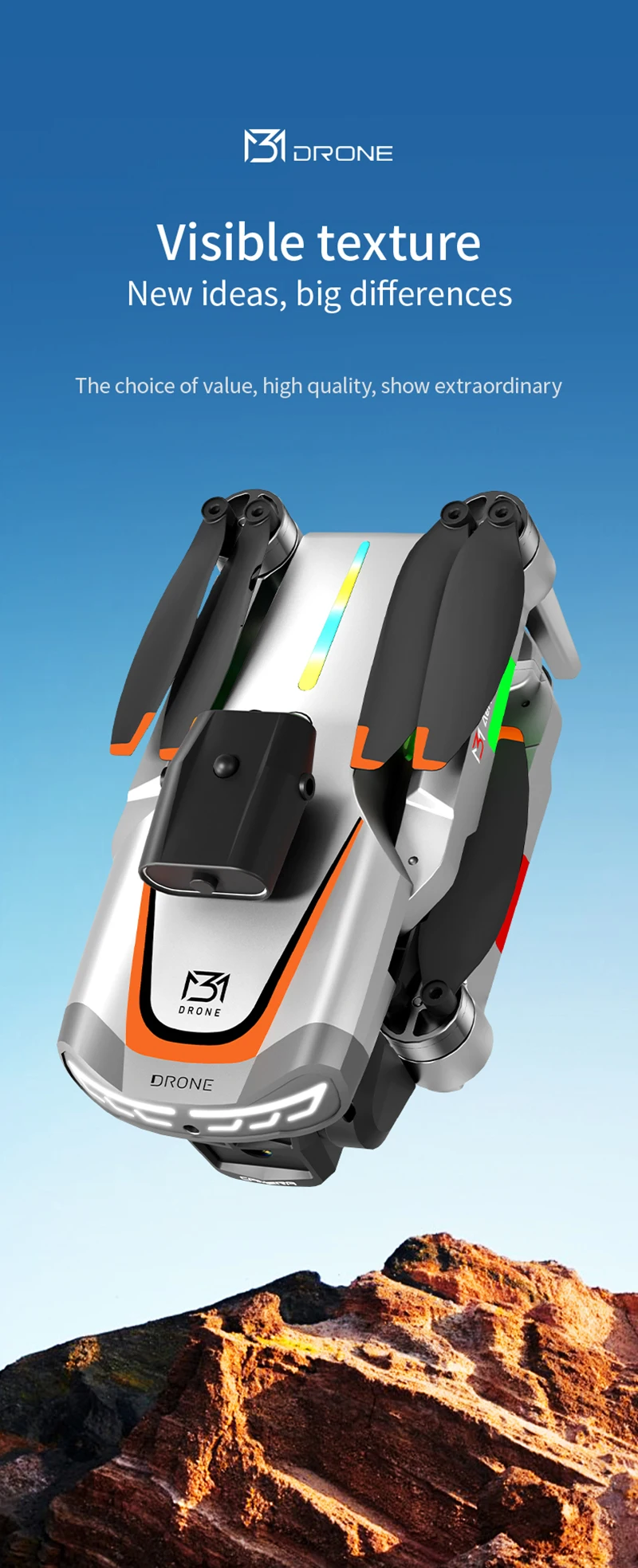 طائرة بدون طيار M3 عالية الوضوح بدون فرش، قدرة تحمل طويلة للغاية، ارتفاعات ثابتة تحوم 360 درجة °   طائرة بدون طيار لتجنب العوائق عن بعد