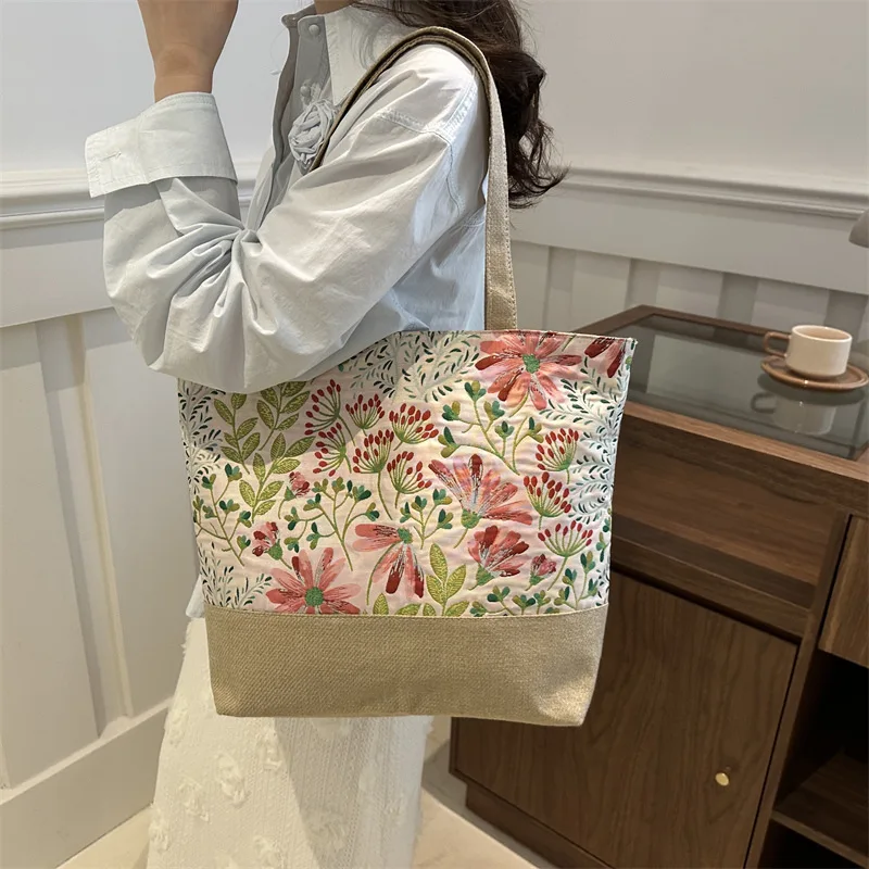 Large Size Beach Bag Fashion Folding Women Handbag Sea Tote Shoulder Bags Ladies Casual Flower Printing Shopping Bags Summer New