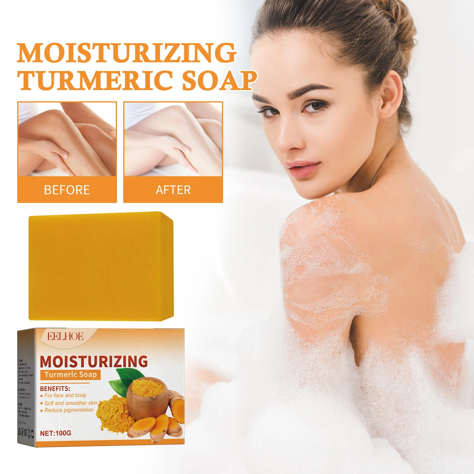 Whitening Turmeric Soap Remove Melasma Dark Spot Deep Cleaning Fade Pigmentation Bleach Lightening Melanin Brightening Body Soap