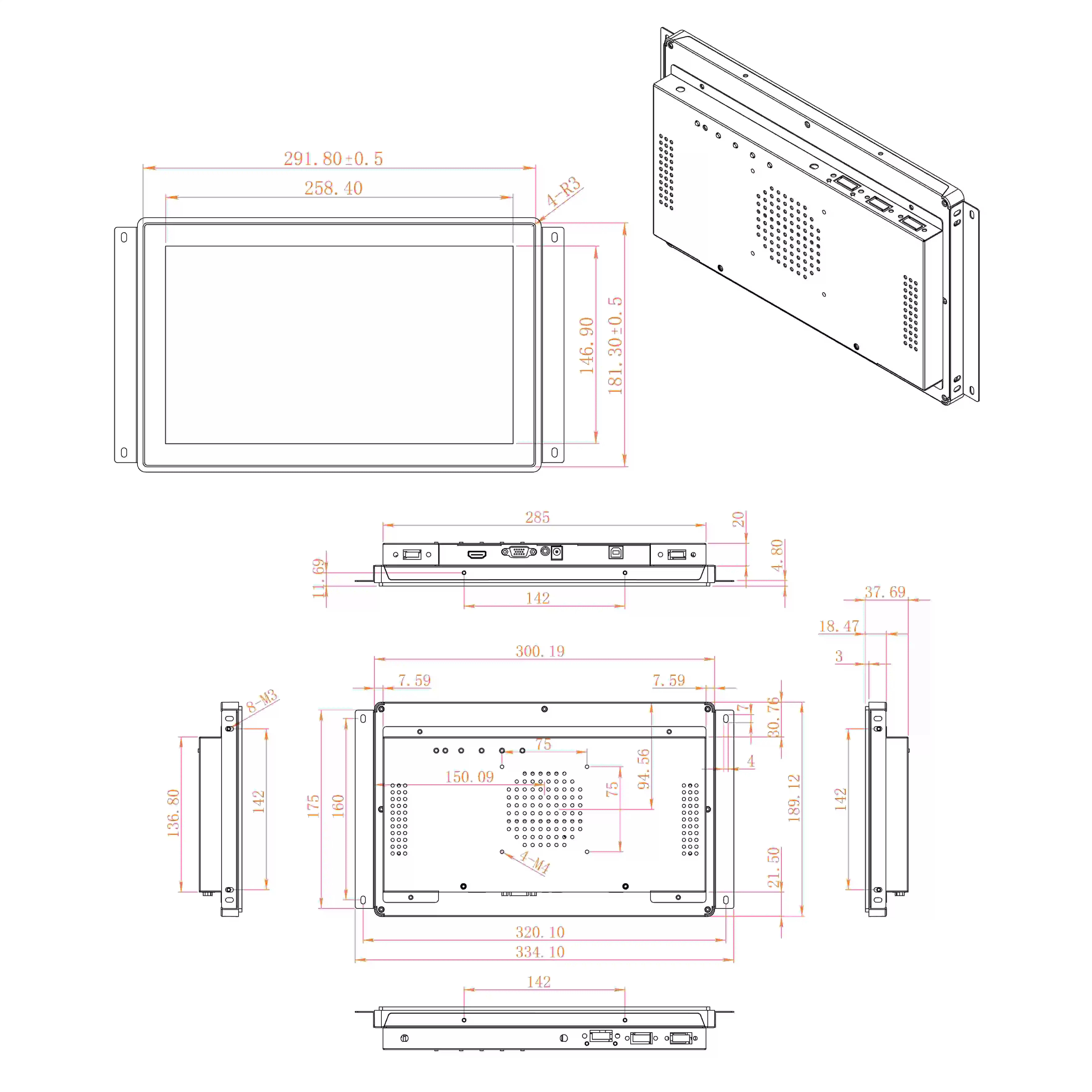 12 Inch 1024X768 Resolution 10Point Capacitive Touchscreen Portable Monitor Ip65 Industrial Monitor