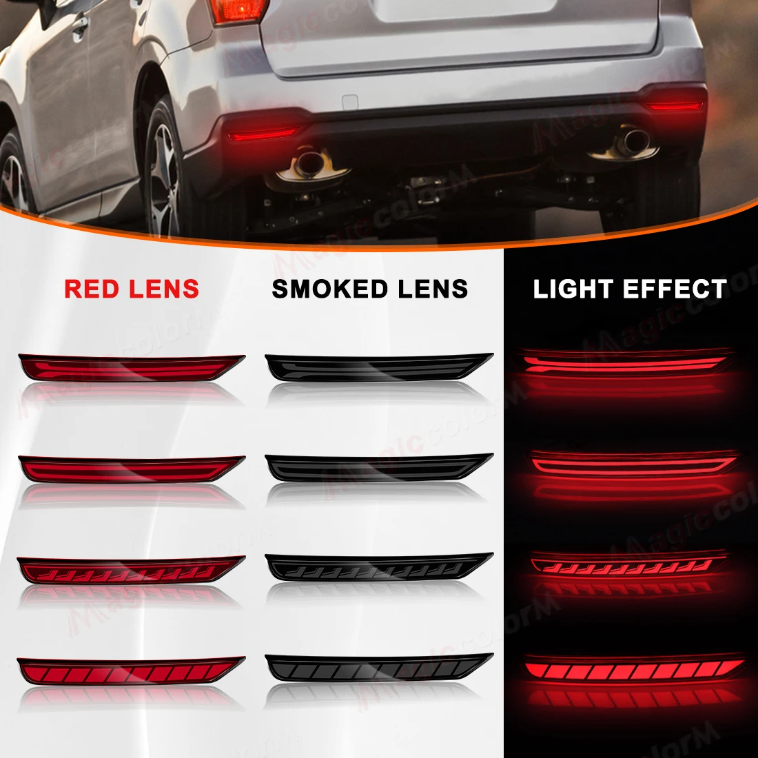 

For Subaru Forester 2008 2009 2010 2011 2012 2013 2014 2015 2016 2017 LED Rear Bumper Reflector Lights Dynamic Turn Signal Brake