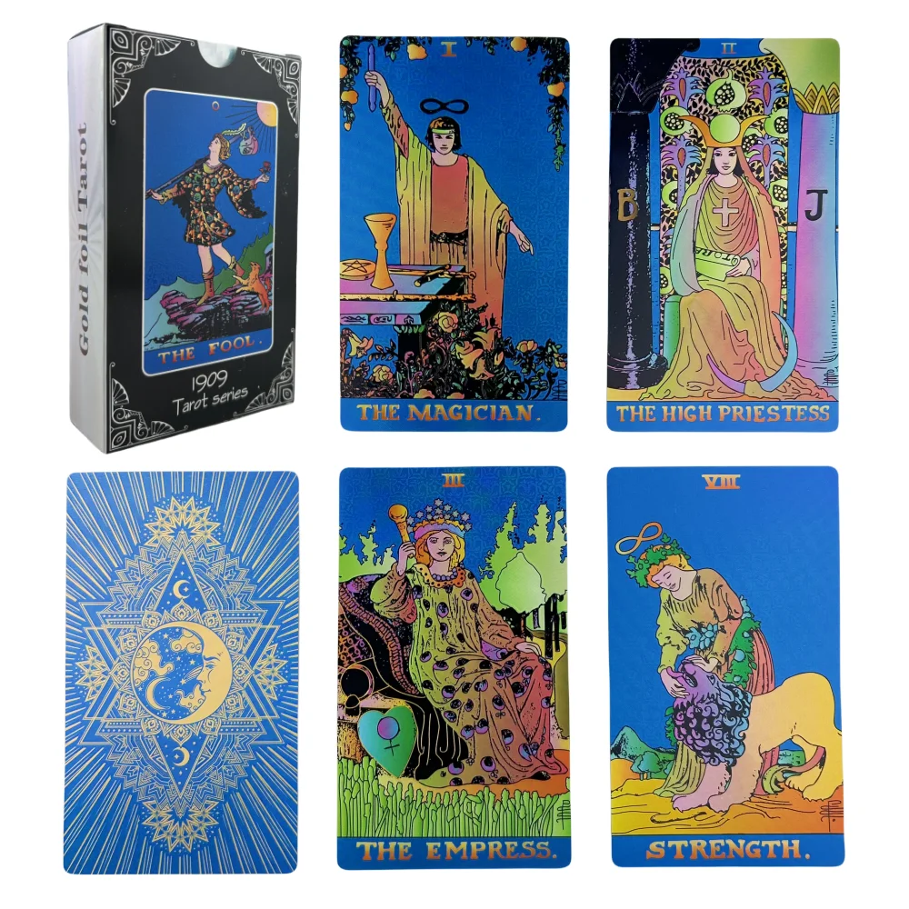 12*7CM Plastic PVC Gold Foil Tarot Cards Board Game Classic Rider Oracle Divination Deck Tell The Future For Beginner