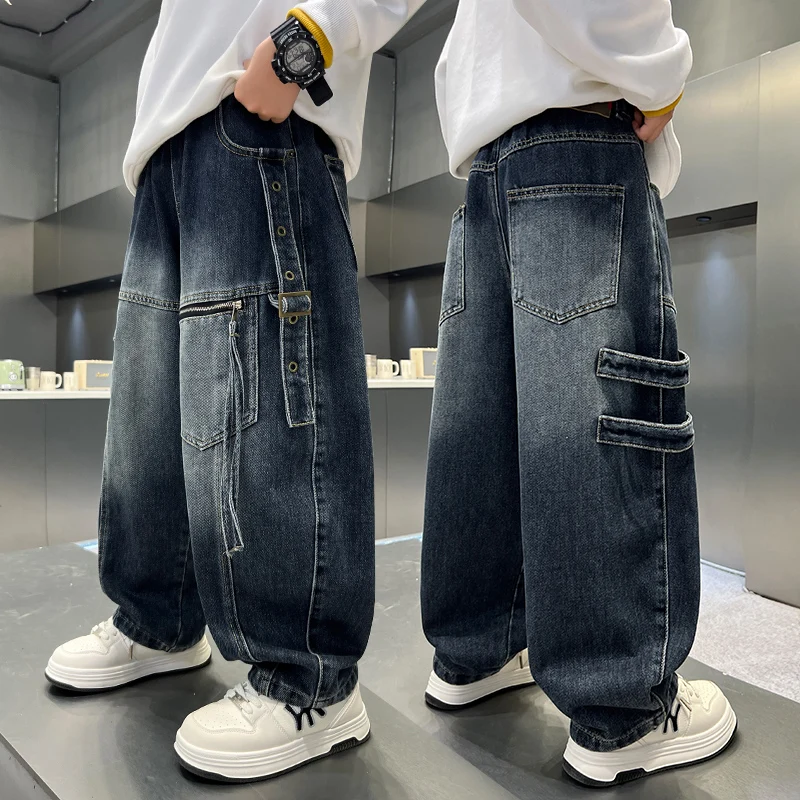 

Новинка 2023 года, осенние свободные джинсы с широкими штанинами, красивые брюки Ruffian, модные и стильные