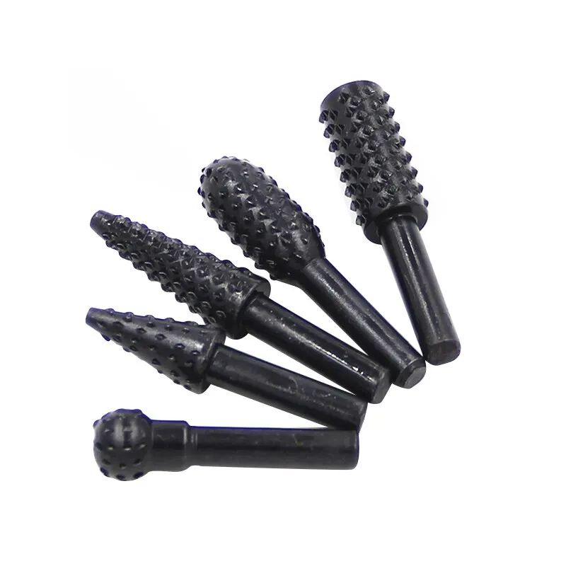 5pc Black Woodworking Wolf Tooth Stick Rotary File DIY Grinding Accessories Set Electric Grinding Head Tool