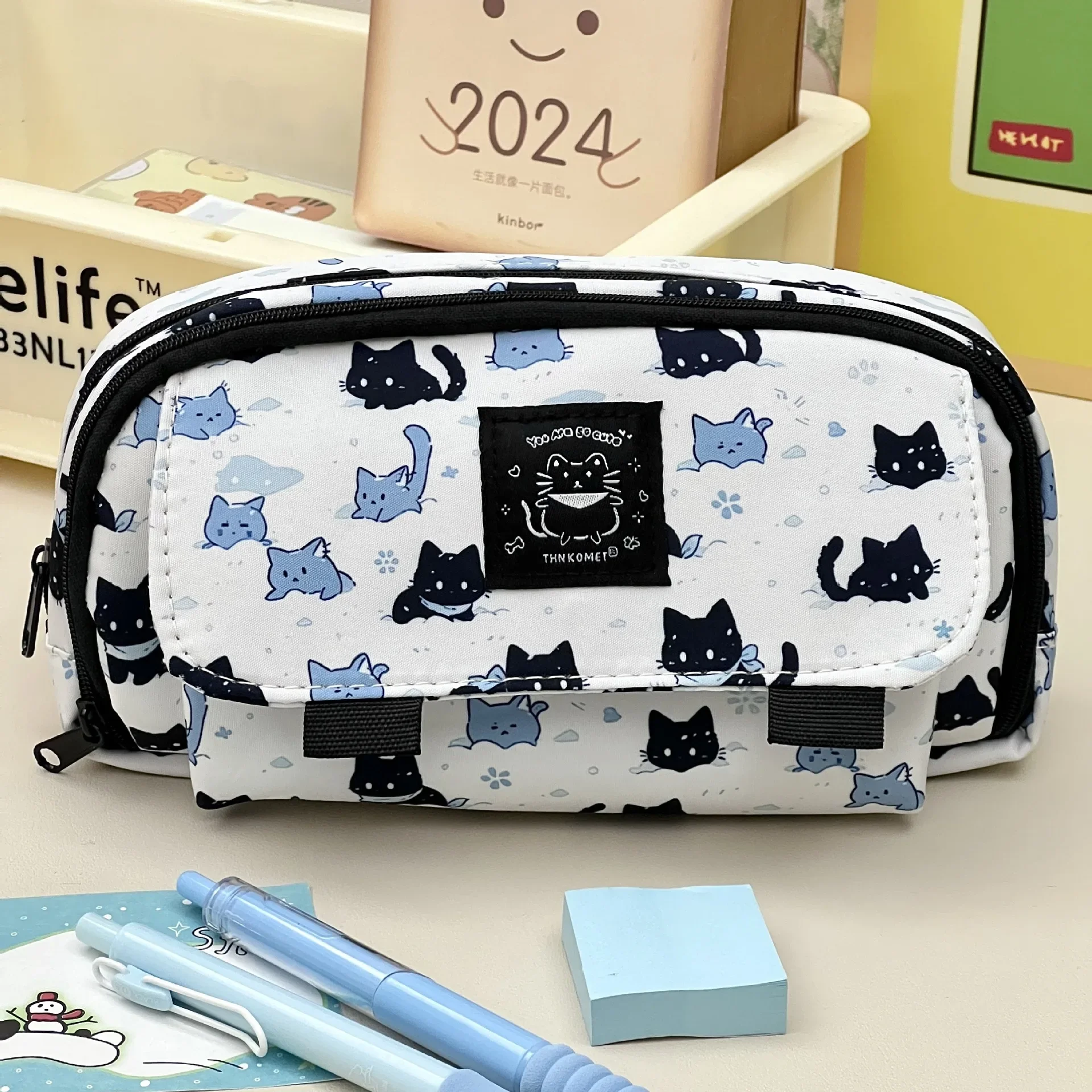 Cute Snow Kitten Pencil Case High Value Stationery Box Multifunctional Storage Primary School Students Junior High School Girls