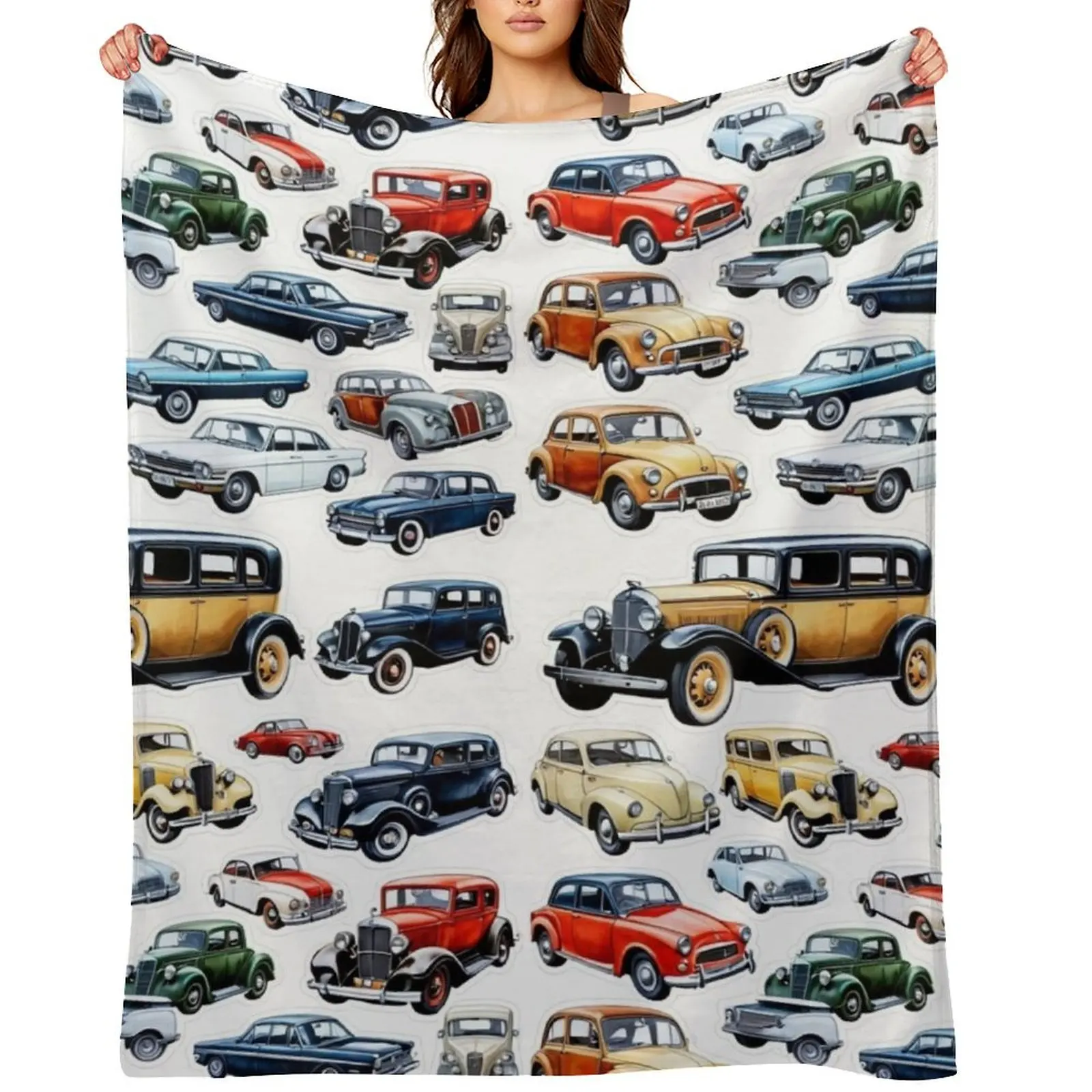

CAR COLLECTION Throw Blanket Flannel Fabric Hairys Vintage wednesday Blankets
