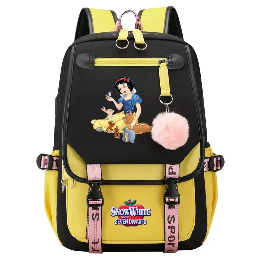 Snow White Princess Boys Girls Kids School Book Bags Women USB Bagpack Teenagers Canvas Laptop Travel Student Backpack