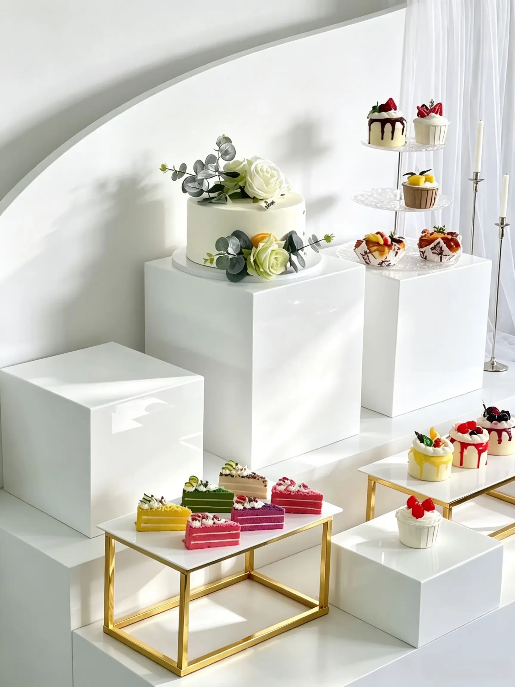 9pcs Large Square Acrylic Cube Risers Dessert Cookie Cake Display Holder Buffet Table Stand Wedding Catering Gift Table Decor