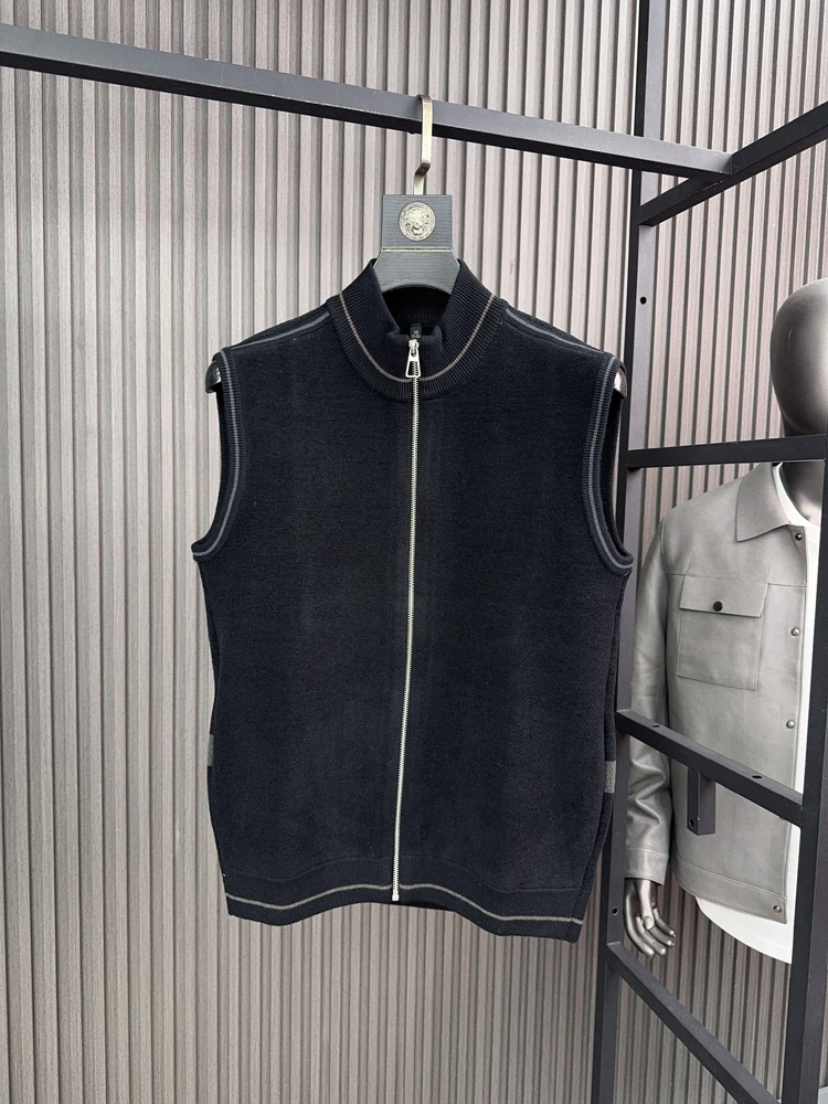 Kardigan męski z dzianiny Pampa& SVIP, wysokiej jakości, ocieplany, casualowy, ze stójką, zapinany na zamek, kamizelka na jesień i zimę.