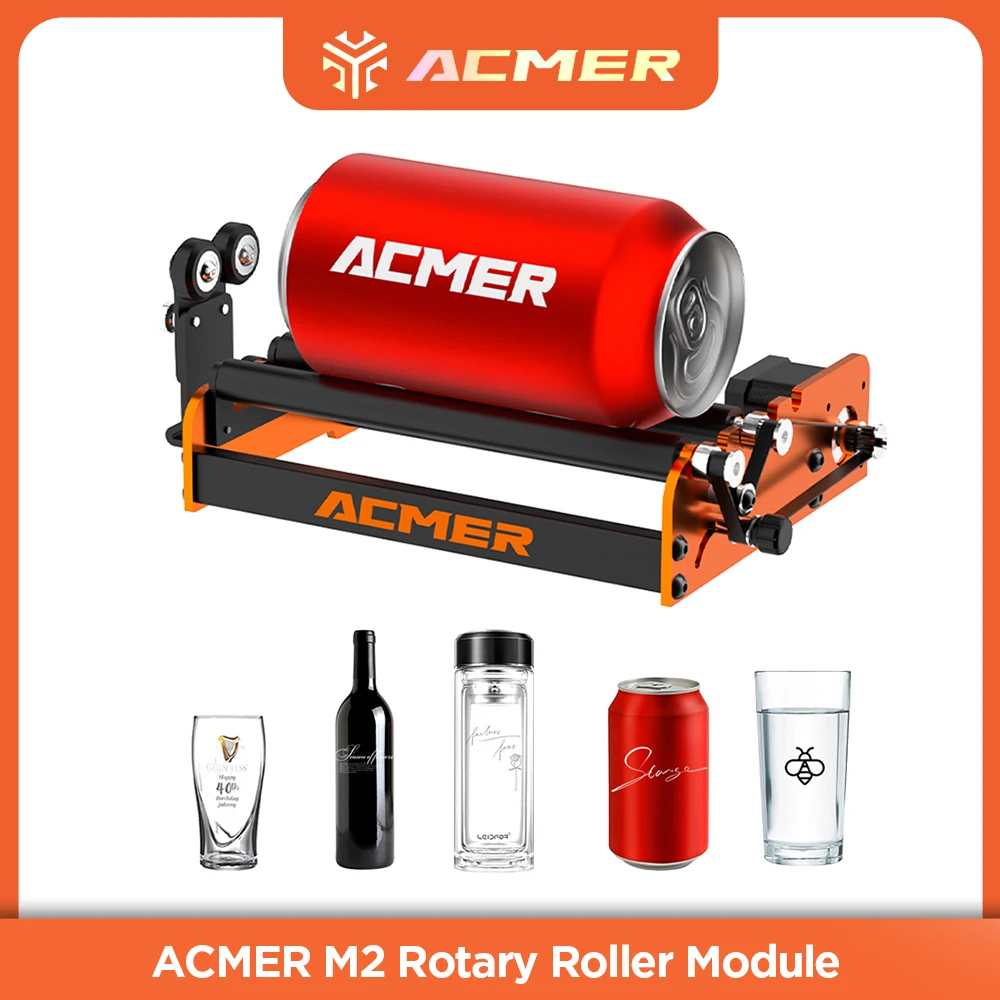 

ACMER M2 Rotary Roller Universal Y-Axis 4-Level Diameter Adjustment Extended Engraving Length for Laser Engraver Curved Objects