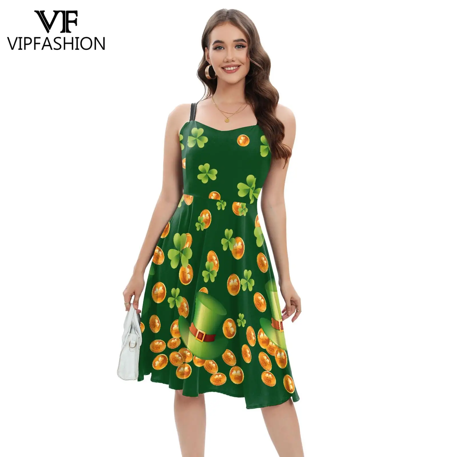 VIP FASHION St. Patricks Day Women Dress Lucky Day Strap Dresses senza maniche Summer Dress Holiday Party Clothes Costume Cosplay