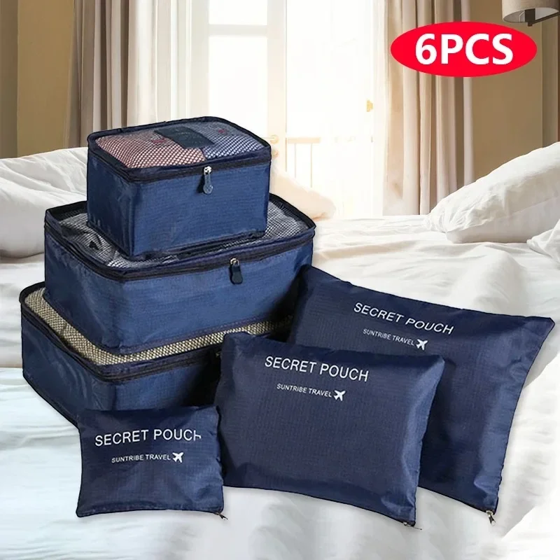 

6 Pieces Portable Luggage Packing Cubes Portable Luggage Organizer Organizer Set Suitcase Pouch Case Shoes Packing Cube Bag