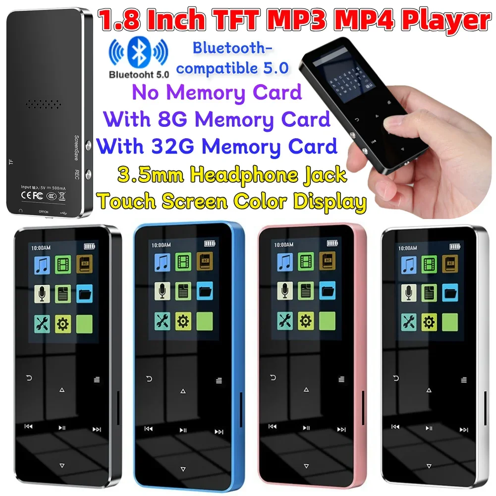 

Bluetooth-совместимый MP3-плеер Walkman 5.0 с сенсорным экраном, USB 2.0, разъемом 3,5 мм, функцией записи и встроенным динамиком.