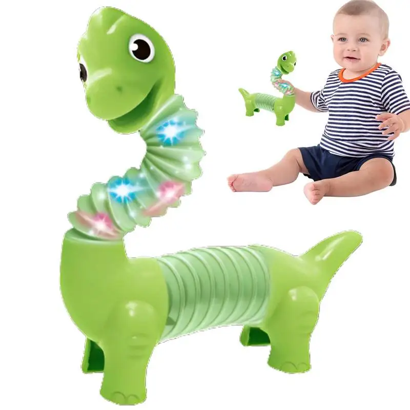 

LED Light Up Dinosaur Tubes Sensory Toys Glow Stick Fine Motor Skills Learning Toys Party Favors Decoration Pull Stretch Toy