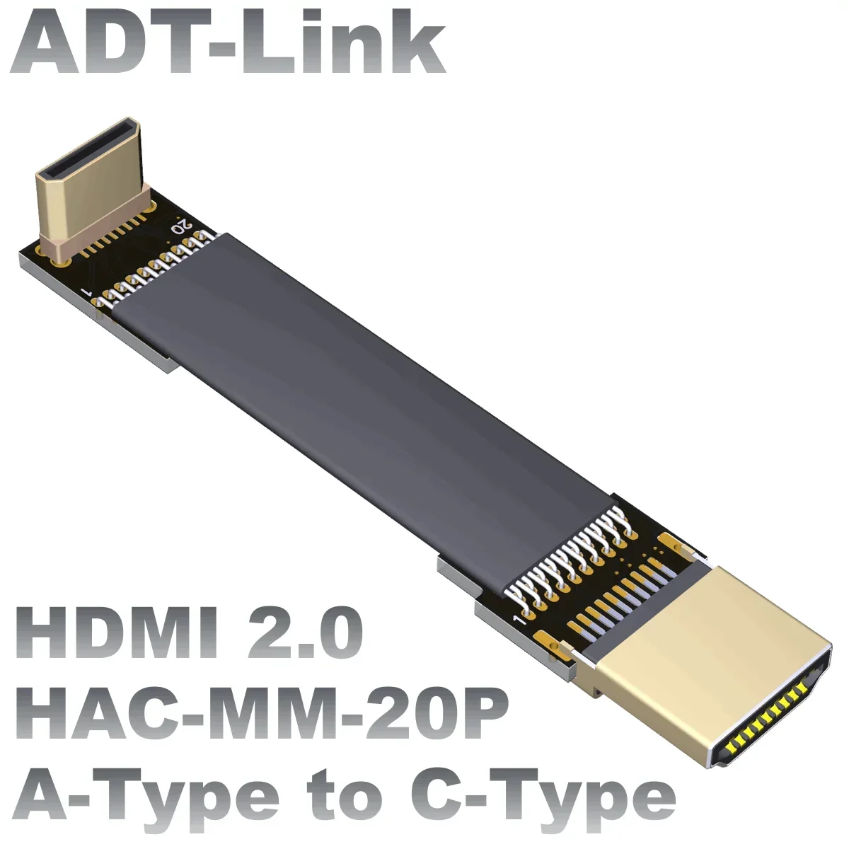 ADT-Link Mini-HDMI to Standard HDMI2.0 Shielded FPC Flat Extension Cable Type A to C 4K 60Hz FPV Aerial Photography Gopro Camera