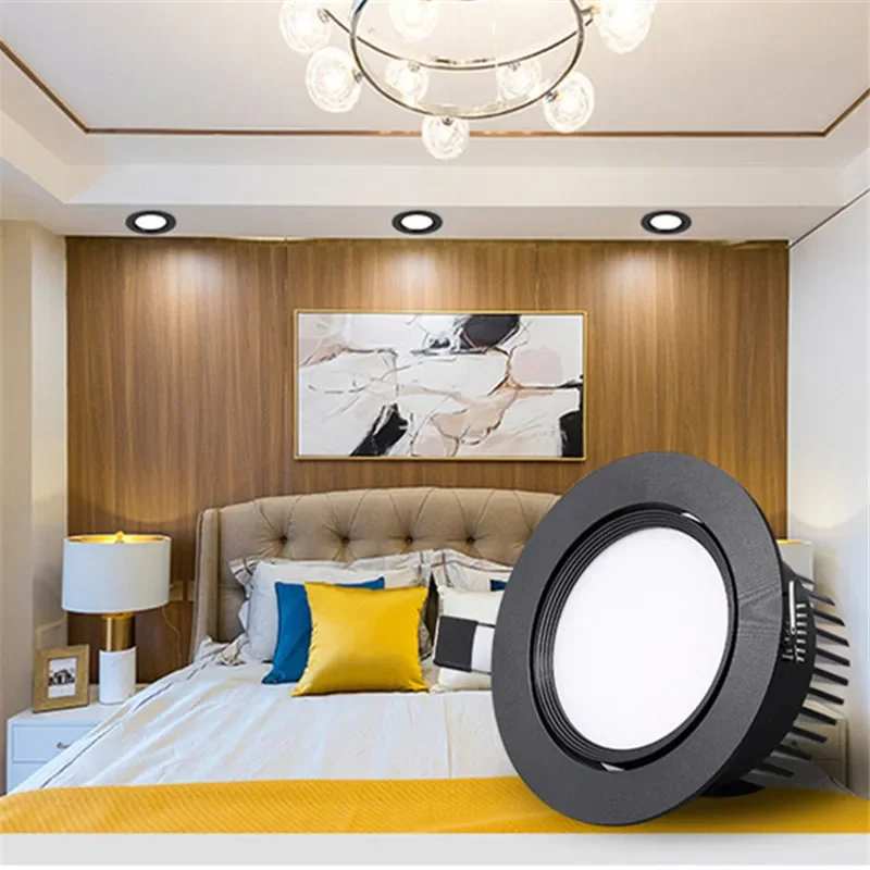 Dimmable LED COB Spotlight Ceiling Lamp Aluminum Round Panel Downlight Indoor Lighting
