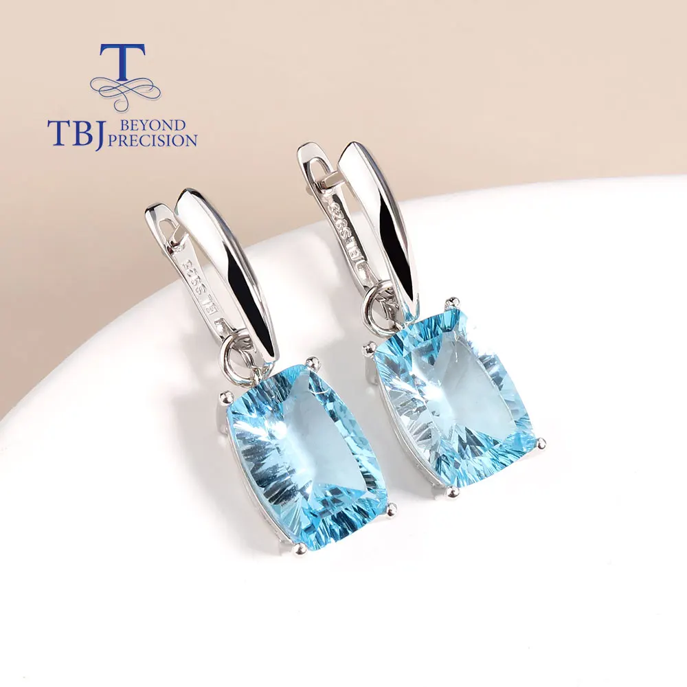 Simple design Sky Blue Topaz earrings special cut Natural gemstone fine jewelry for women Earring 925 sterling silver