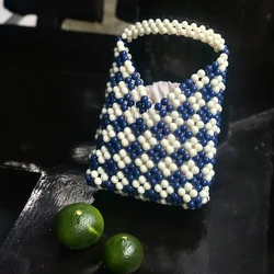 Borsa di perline fatta a mano borse di celebrità tessute a mano designenr borsa per la cena da donna che borda la borsa grande con manico superiore