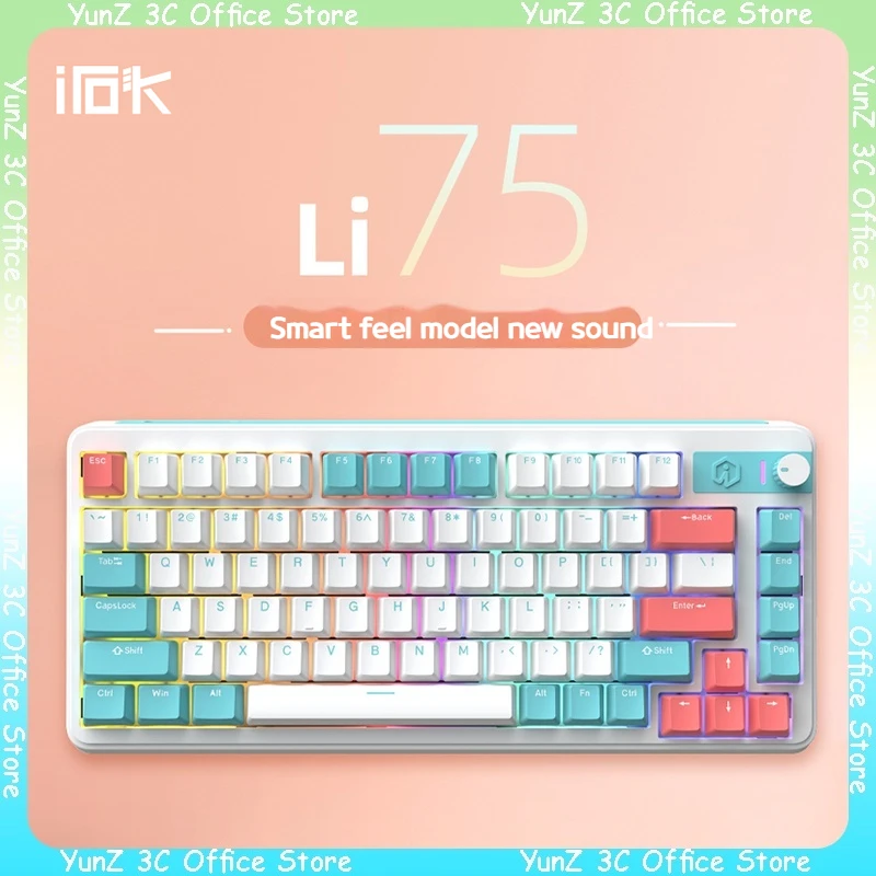 

Irok Li75 Wireless 3-Mode Mechanical Keyboard Hot Swappable Knob Adjustment Switch Esports Game Accessories Gift