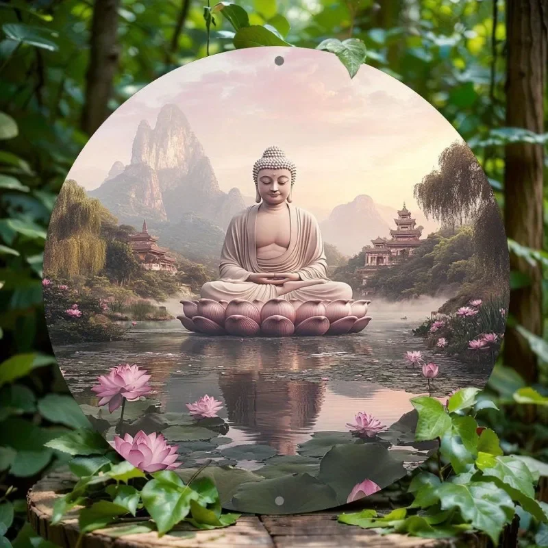 

2D Flat Print, Round Metal Aluminum Decoratet Signage, Buddha Themed, Home Room Office Decor, Party Decor, Holiday Gifts