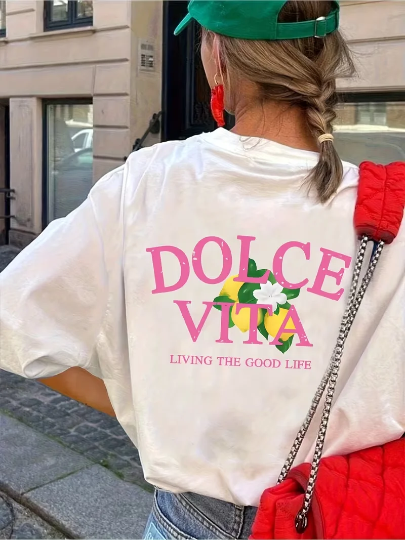 2026 Fashion New Women'S T-shirt, Dolce Vita Lemon Graphic T-Shirt,Double-sided Print Breathable Tops Spring Summer Daily Wear