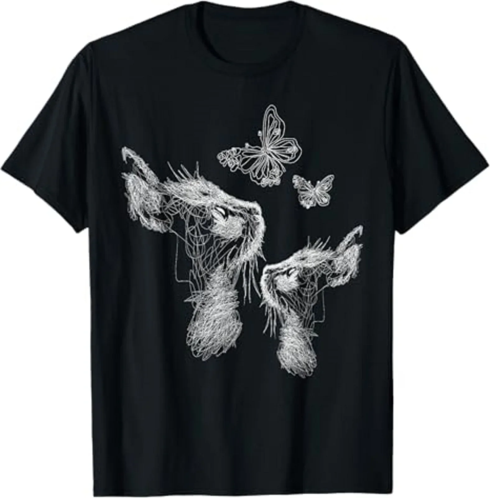 Cat With Butterflies, Scribble Art Unisex T-Shirt Size S-5XL