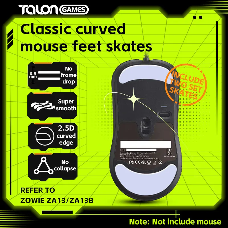 2 Sets TALONGAMES Mouse Feet Light Gray Custom Curved Edge Mouse Skates For Zowie ZA13 / ZA13B Gaming Mouse Feet Replacement