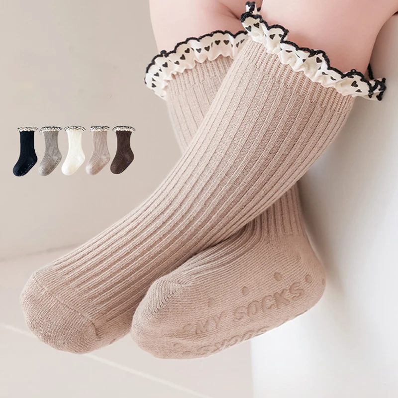 

Autumn Winter Baby Girls Socks Cotton Heart Lace Princess Sock Newborn Anti-Slip Floor Socks Toddler Infant Accessories