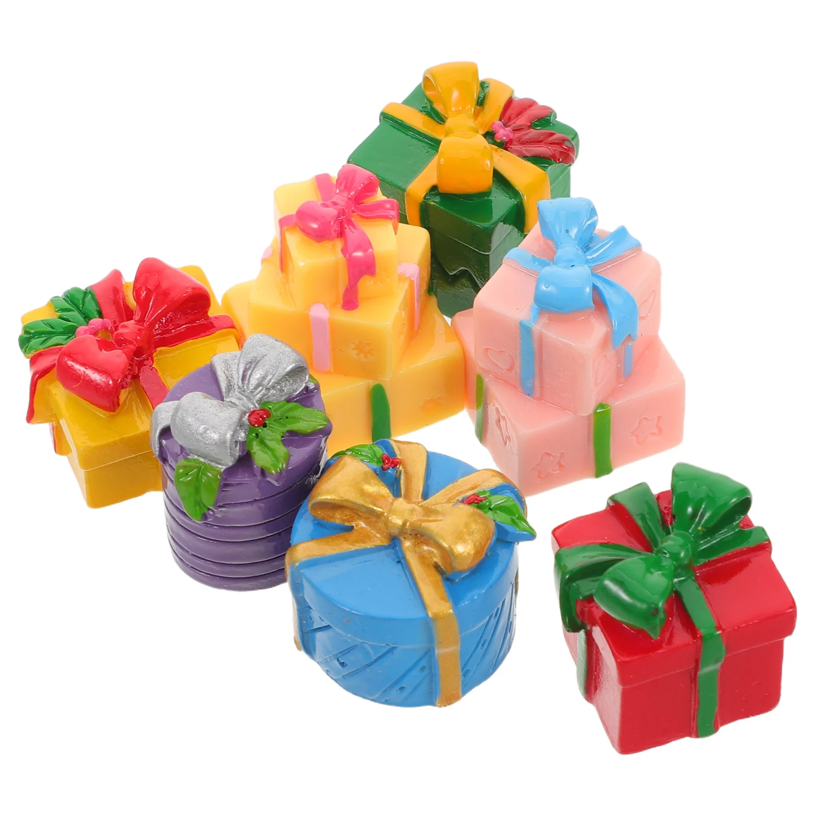 

7Pcs Christmas Miniature Resin Gift Boxes Colored Xmas Mini Resin Presents for Home Craft Decoration Miniature Gift Box