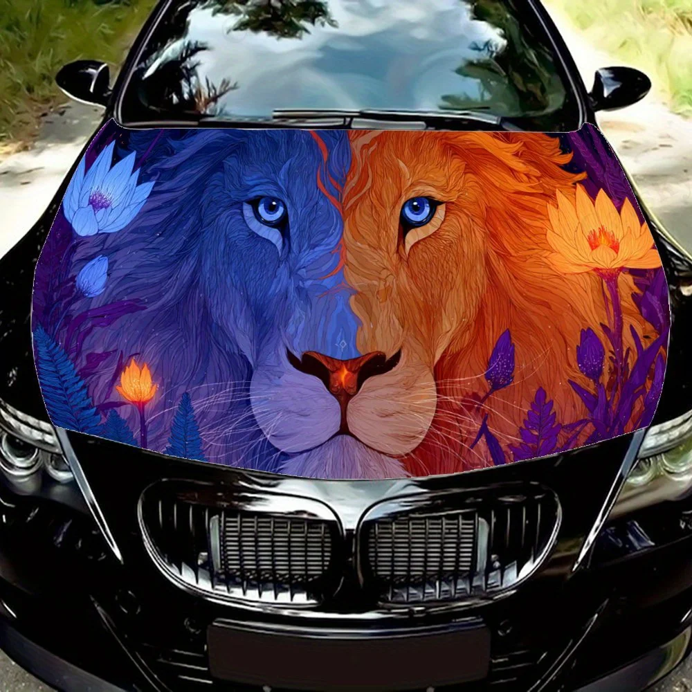

Colorful Lion Car Hood Sticker PVC Self Waterproof Stick, Striking Auto Exterior Accessories Decor Protect Gift for Car Lover