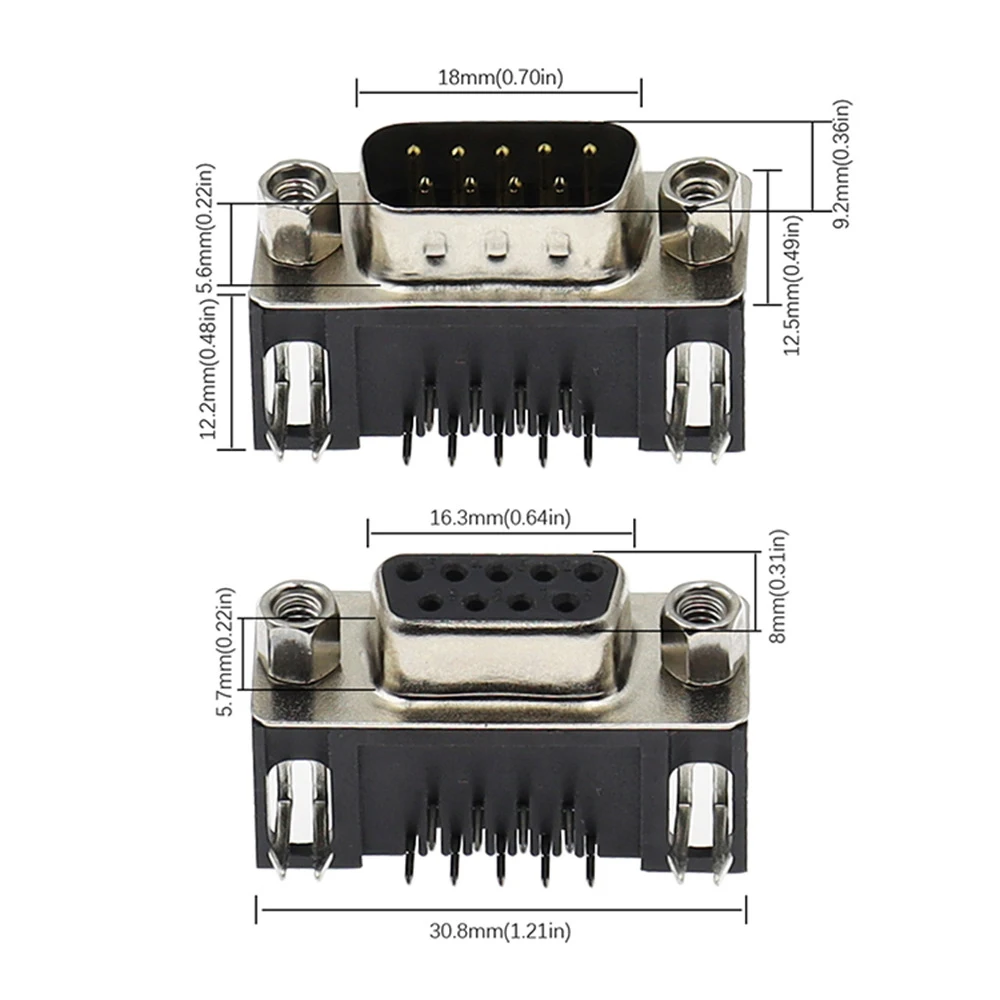 2pc DR9 to RS232 VGA Converter Female Male Elbow Right Angle DB9 Welded Connector 90 Degree Plug DR-9S Adapter PC Data Transfer